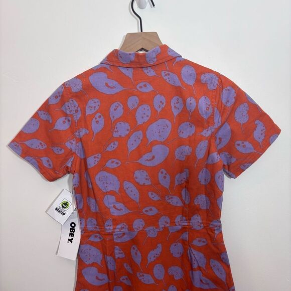 OBEY LEAVES WORK DRESS NEW with tags Size XS GINGER BISCUIT MULTI - Picture 9 of 16
